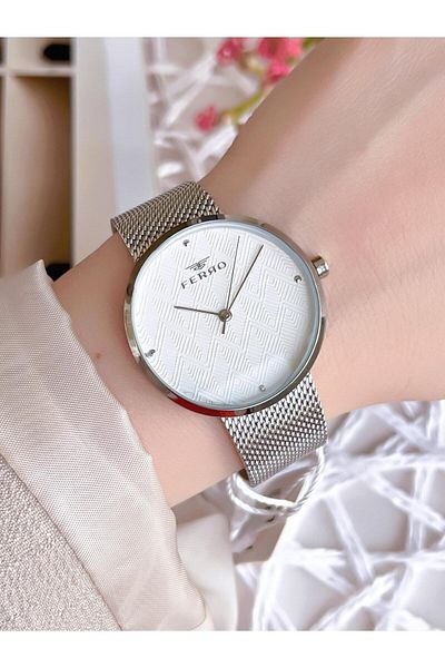 FERRO Silver Straw Cord Colorfast 30 Meters Water Resistant Special Design Women's Wristwatch 81753