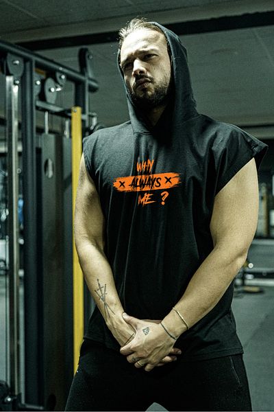 Oxlade Sports Tank Top Gym [ WHY ALWAYS ME ] Hooded Fitness ATHLETE 100% Cotton Quality Fabric Oxlade®