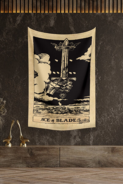KanvasSepeti بطاقة التارو المزخرفة بالطلاء الزيتي - غطاء حائط Ace of Blades