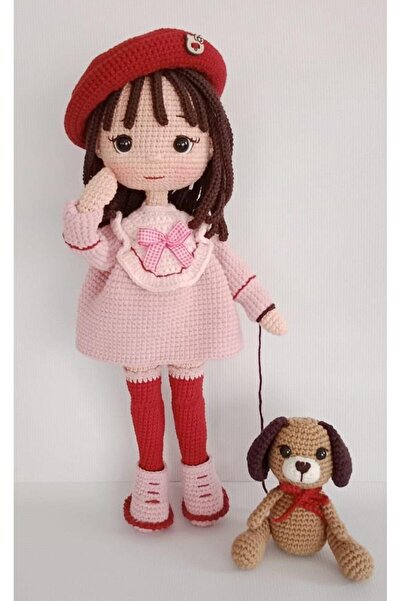 OYUNCAKPARK Köpekli Kız Bebek Amigurumi Organik Oyuncak