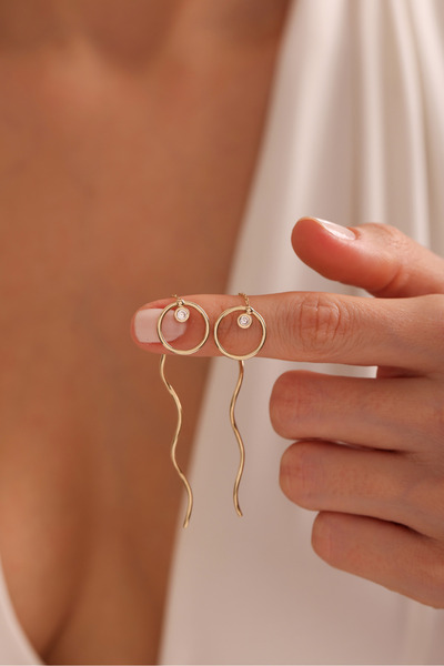 Gianfranco 14 Ayar Altın Sallantılı Taşlı Spiral Küpe