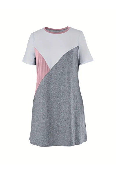 Benisengiydir Women's Three Color Gray Pink Crew Neck Dress
