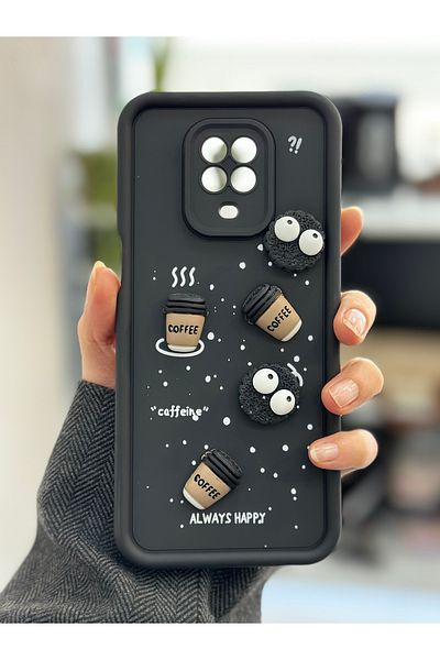 Go Aksesuar Xiaomi Redmi Note 9s - حافظة سيليكون متوافقة مع Redmi Note 9 Pro بتصميم كوكي أسود مع لعبة