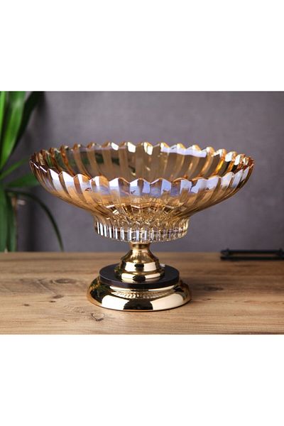 Tasarım Evi European Style Ultra Luxury Glass Fruit Plate - Fruit Salad Bowl with Metal Legs