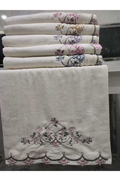 Akınal Bella Βιολετί 6 τεμαχίων πολύχρωμο 3D βελούδινο δώρο προίκας 50x90 1360 γραμμαρίων 6 πετσέτες χεριών/προσώπου