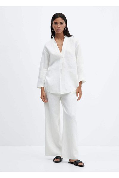 MANGO Woman Linen Mix - Elastic Waist Trousers
