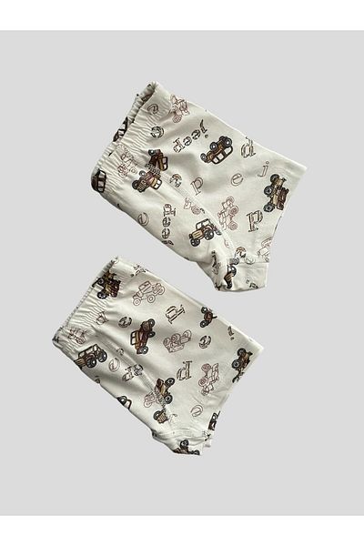 elmas kids Boy's Cotton Jeep and Car Patterned Ecru 2-Piece Boxers