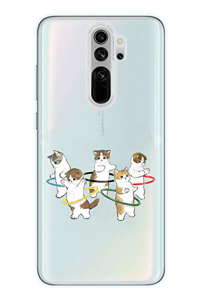 Magic Ring Redmi Note 8 Pro Uyumlu Tatlı Kediler Tasarımlı Şeffaf Telefon Kılıfı
