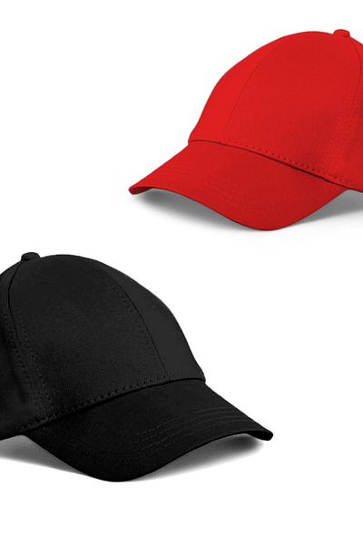 Eke Tekstil Unisex Black and Red Color 2-Piece Baseball Cap Set