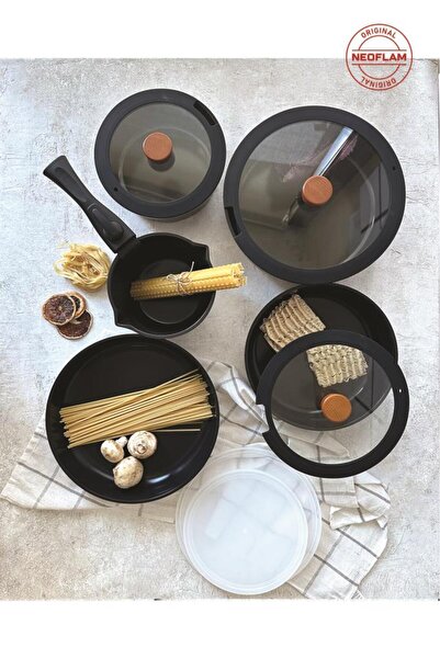 NEOFLAM Midas Black 12-Piece (Spare Handle) Detachable Handle Interlocking Induction Pot