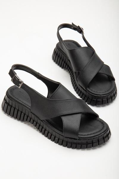 Tonny Black Women's Black Ankle Strap Cross Strap Poly High Sole Sandals