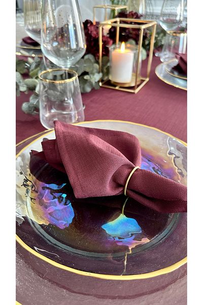 Decamor home Set of 6 Linen Textured Stain-Resistant Plum Napkins Fabric Napkins