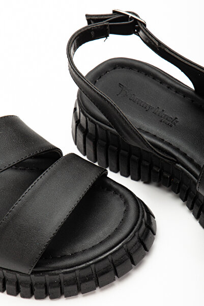 Tonny Black Women's Black Ankle Strap Single Strap Poly High Sole Sandals