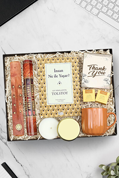 Trendmiya Gold Metal Kutulu Mum & Çubuk Tütsü & Kitap & Teashop 2'li Bitki Ça...