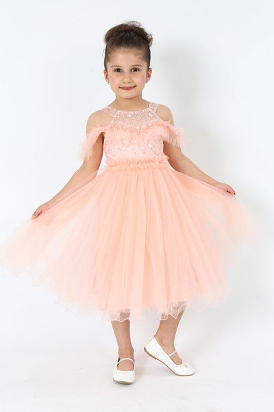 Jannock Girl's Guipure Embroidered Lined Evening Dress