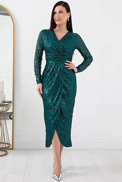 PULLIMM Pulpayet AP-0156 - Φόρεμα με διπλό στήθος και λεπτομέρεια με σκίσιμο