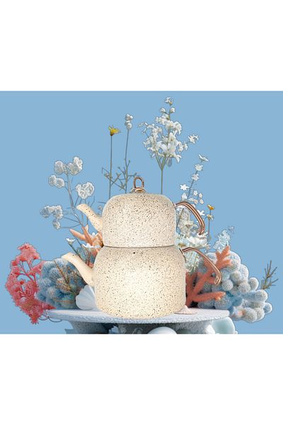 OMS 8250 ANDIAMO - (L) الطول - 4 قطع - الجرانيت الحيوي، صحي PFOA، مجموعة إبريق الشاي الخالية من PTFE باللون البيج الرملي
