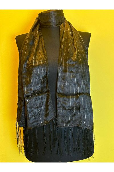 Gönülden Tasarım Μοτίβο ρίγες GLITTER ΡΙΓΕΣ UNISEX ΜΑΝΤΗΛΙ ΣΑΛΙ ΛΑΙΜΟΣ 138X48 Μαύρο