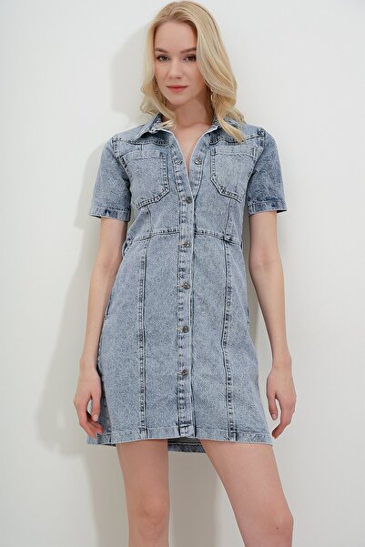 HAKKE Çift Cepli Kuşaklı Kot ELBİSE