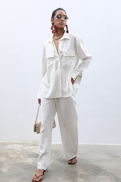 Lijuri Ecru Pocket Detailed Linen Trousers Set 9411-08