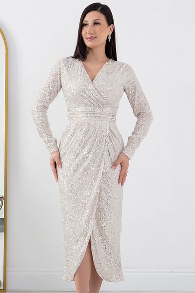 PULLIMM Pulpayet AP-0156 - Rochie cu decolteu dublu și detaliu cu fante