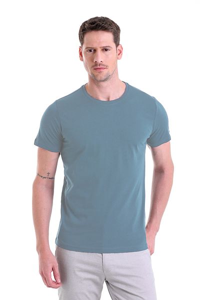 Hatemoğlu Μπλουζάκι Indigo Regular Fit απλό 100% βαμβακερό με λαιμόκοψη