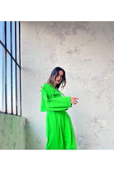 minaaise Jachetă oversize scurtă din gabardină de bumbac verde 25171
