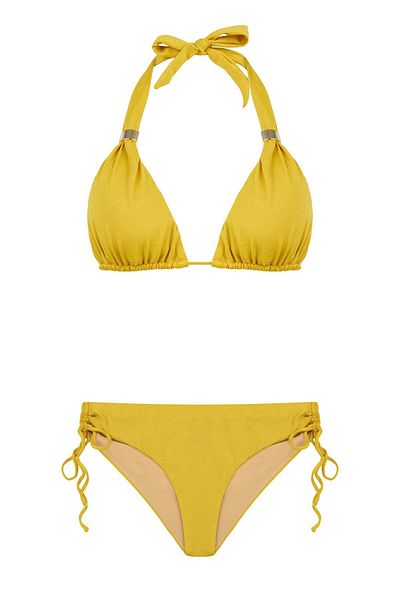 AQUELLA Long Triangle Gold Glitter Mustard Yellow Bikini Set