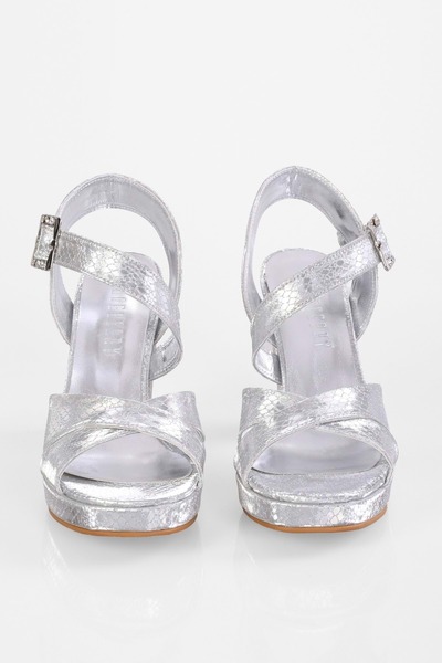 Shoeberry Dámské boty na podpatku na platformě Alexa Silver Honeycomb