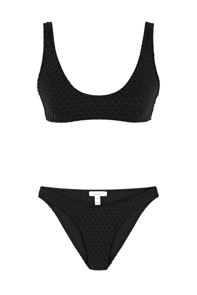 AQUELLA بدلة بيكيني سوداء مزخرفة على شكل حرف U