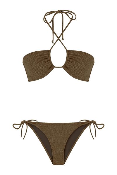 AQUELLA Σετ μπικίνι Halter Neck Gold Lurex με υφή καφέ