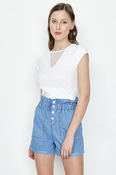 Select Moda Women's Blue Elastic Waist Denim Shorts