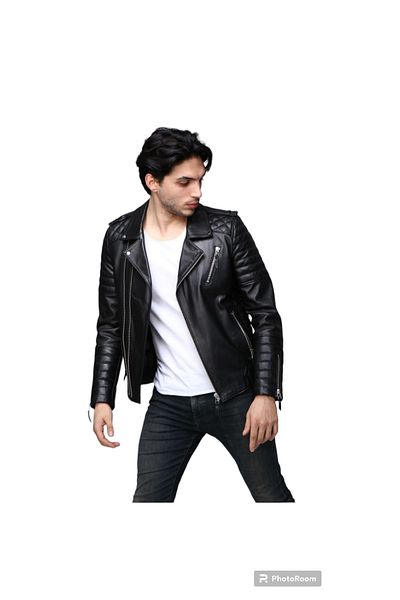 HeviStor Γνήσιο δερμάτινο παλτό Biker Μη προστατευμένο φερμουάρ Kravuze ..HeviStor