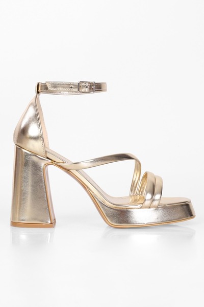 Shoeberry Kadın Isobel Altın Parlak Metalik Platform Topuklu Ayakkabı