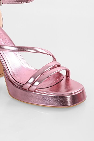 Shoeberry Women's Isobel Powder Shiny Metallic Platform Heeled Shoes