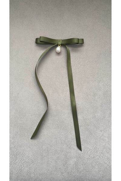 Bride Glim Pearl Bow Long Grogen Ribbon Automatic Buckle