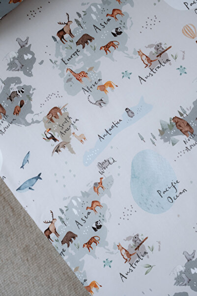 NOU Animal Map Organic Single Fitted Sheet Set - Animal Map