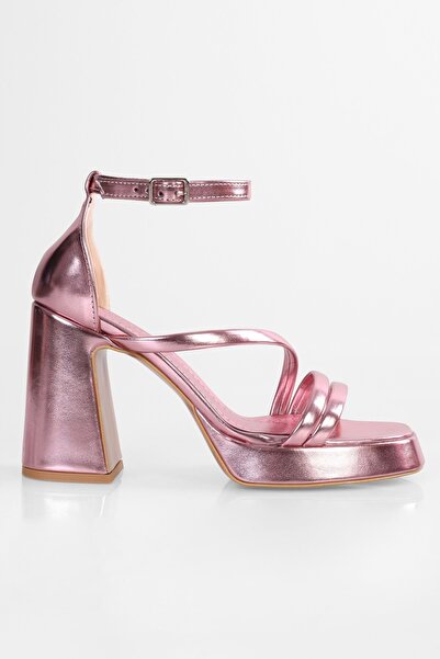 Shoeberry Women's Isobel Powder Shiny Metallic Platform Heeled Shoes