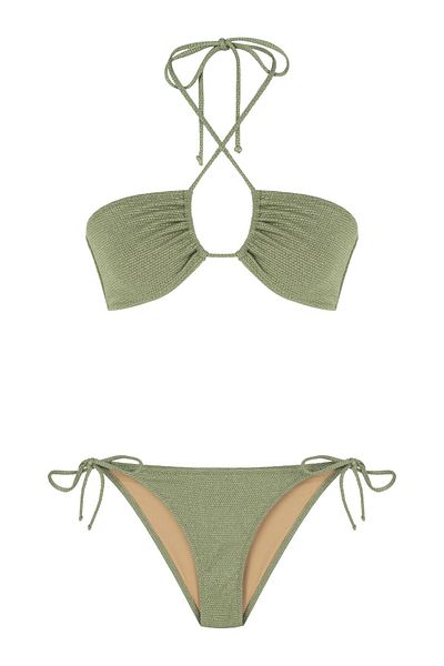 AQUELLA Σετ μπικίνι Halter Neck Gold Glitter Textured Khaki
