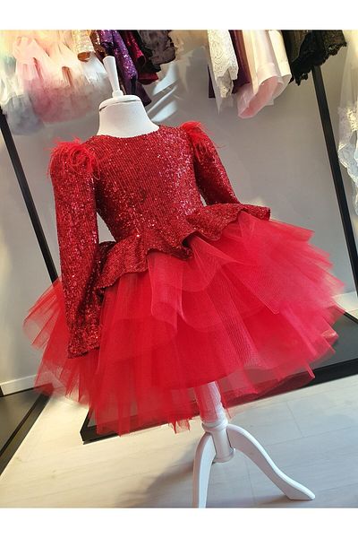 egolika kids Girl's Shoulder Feathered Evening Dress - Graduation Dress
