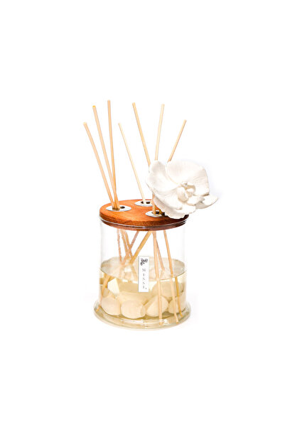 Missi 250 ml Dekorlu Oval Üfleme Cam Şişe Çiçek Taş Bambu Çubuklu Geceyarısı ...