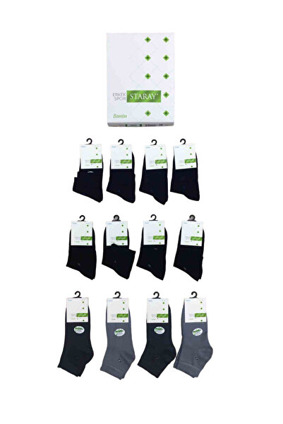 Staray ÇORAP 12'li Paket Staray Bambu Erkek Yarım Konç Çorap Dikişsiz