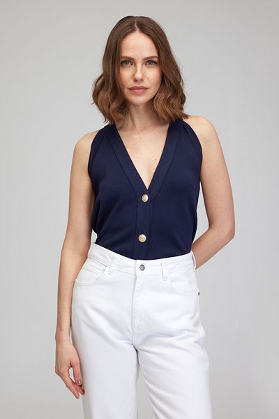 BROOKS BROTHERS Marineblauer, schwarzer, ärmelloser Damenpullover mit Knöpfen