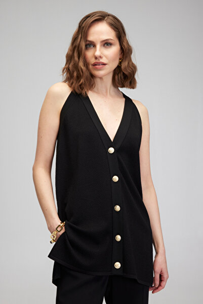 BROOKS BROTHERS Pulover de damă, negru, negru, fără mâneci, cu nasturi