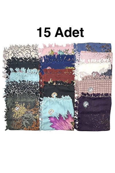 nazipek 15'li Set Pamuklu Karışık Desen Büyük Boy Boncuklu Yazma Yumuşak Dokulu Eşarp 110x110 Hediyelik