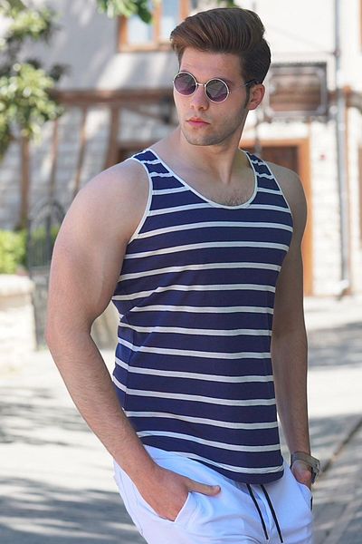 Madmext Męska sportowa bluza w paski granatowa 2571