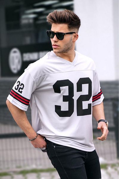 Madmext Βαμμένο γκρι εμπριμέ ανδρικό μπλουζάκι Oversize
