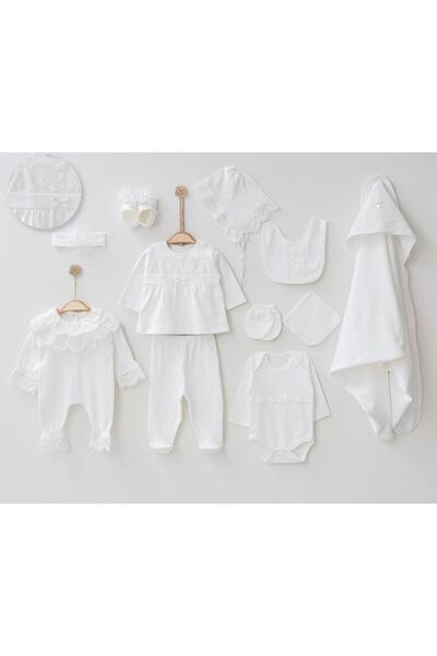 Buse&Eylül Bebe White Laced 10 Piece Baby Girl Hospital Outlet Set