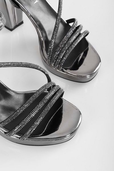 Shoeberry Pantofi cu toc Sheila Platinum Shiny Stone de damă