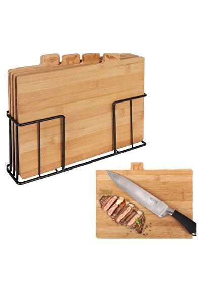NEWNOW 4-Piece Bamboo Cutting Board, Metal Leg Bamboo Cutting Set 28 x 20 cm